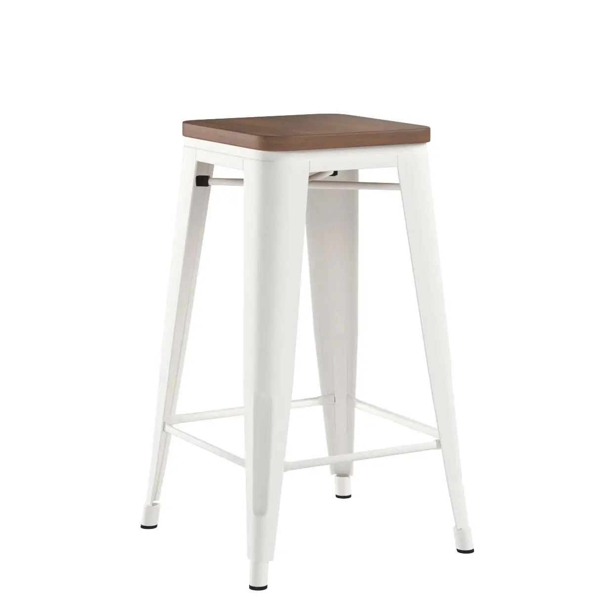 24" Backless Metal Bar Stools Set of 4 Industrial Stackable Counter Height Stools for Kitchen Island Barstools with Wood Seat