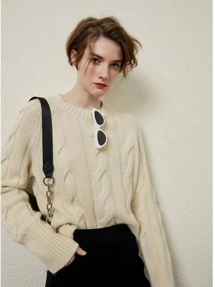 Soft Luxury O-Neck Cashmere Sweater Women\'s 2024 Autumn/Winter New 100% Pure Wool Knit Round Neck Sweater Korean Loose Pullover