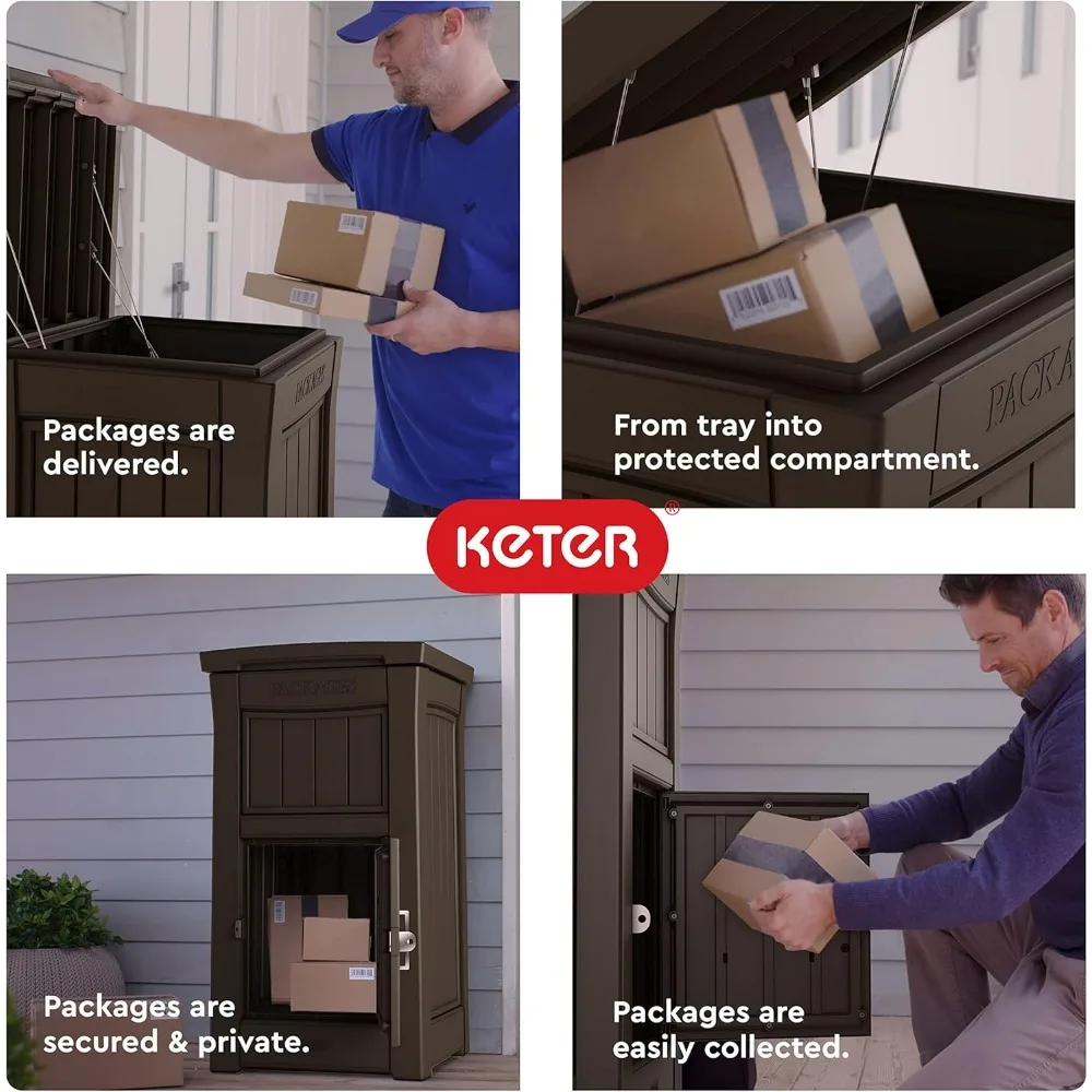 Caixa de entrega segura para varanda com armazenamento bloqueável para manutenção segura de embalagens, marrom