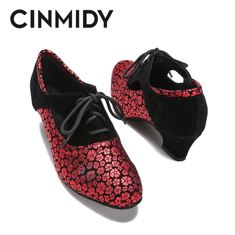 CINMIDY كعب سميك أحذية الرقص اللاتينية الحديثة قاعة الرقص أحذية رقص الجاز السالسا حذاء الرقص لينة وحيد أحذية الرقص المربعة
