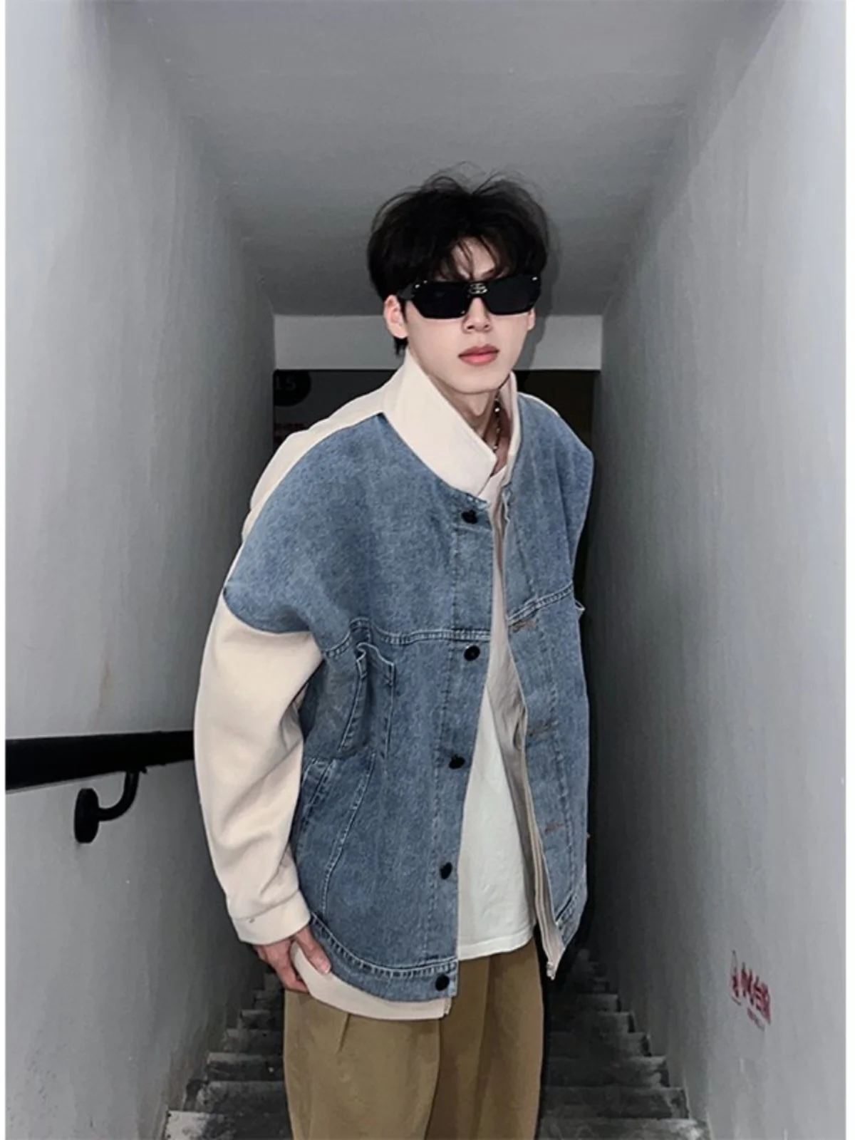 

Men's ort Baseball Sle Woolen Denim Jaet Spring Autumn Cleanfit Trendy Smart Casual Coat Loose Fit Windproof Long Sve