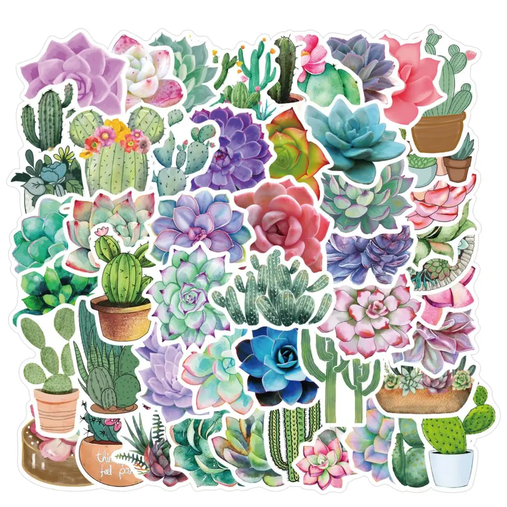 50 قطعة ملصقات عصاري لأجهزة الكمبيوتر المحمول مخطط المجلات الهاتف لطيف النباتات الصبار الشارات سكرابوكينغ حزمة للفتيات الاطفال