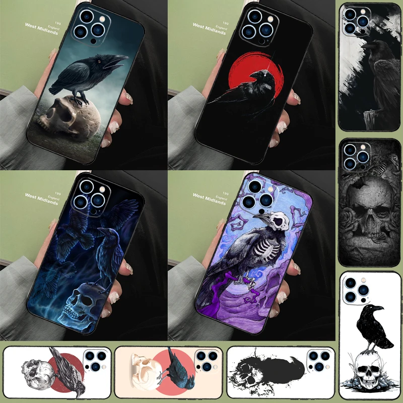 Crow Raven Dark Skull For iPhone 15 13 14 16 Pro Max XS XR X Case For iPhone 15 11 12 14 16 Pro Max Plus 13 Mini Cover