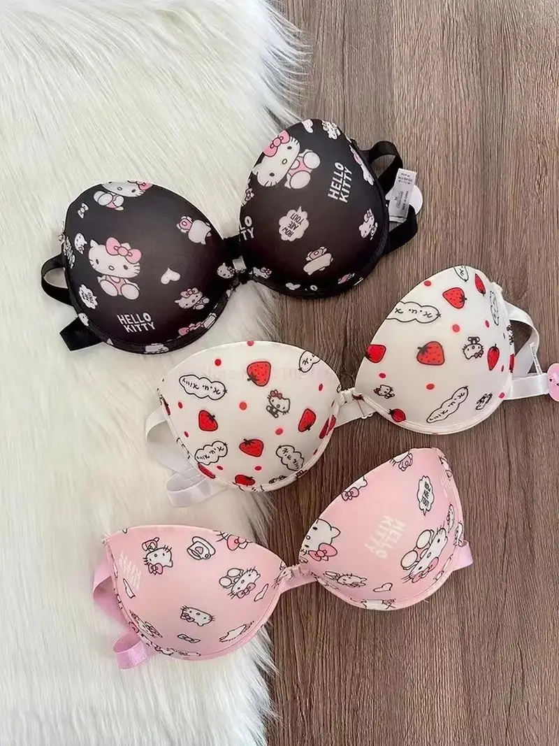 Hot Cute Sanrio Bra Set Hello Kitty Sweet Underwear Panties And Bra Set Push-Up Bra Comic Underwear Sexy Pure Desire Girl Gift