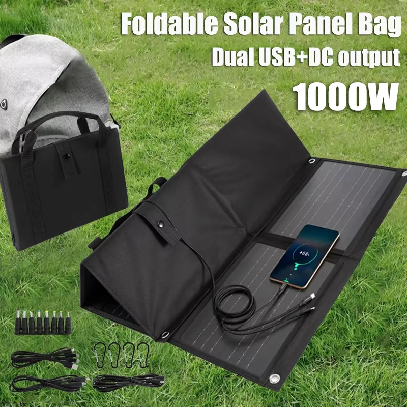 1000W faltbares Solarpanel 18V Falttasche Dual USB + DC Ausgang Outdoor-Ladegerät für Telefon Wandern Camping Mobile Stromversorgung