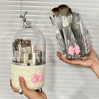 Desktop Makeup Brush Organizer Bathroom Eyebrow Pencil Storage Boxes 360° Rotating Pen Holder Dustproof Dresser Cosmetics Shelf