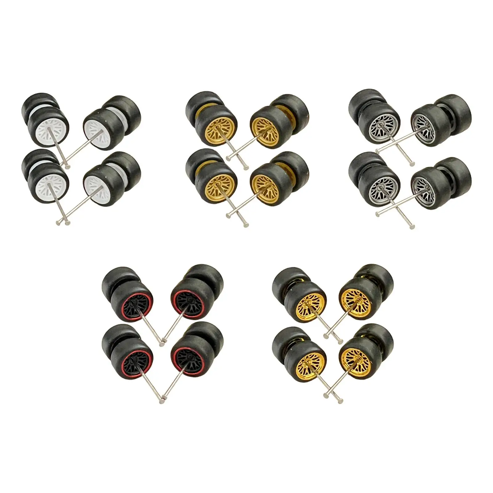 8Pcs 1/64 Scale Wheels with Miniature Roll Shaft Toys Replacement Parts for Boys Collectors Diecast Car Model Adult DIY Craft