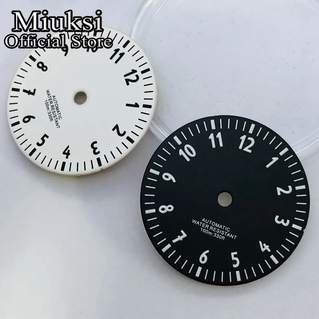 Miuksi 29mm black blue green white watch dial luminous dial fit NH35 NH36 ETA2836 2824 Mingzhu DG2813 3804 Miyota8215 movement