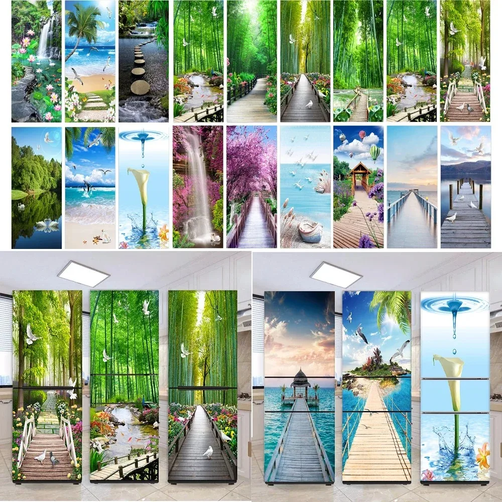 

Creative Jungle Forest Bridge Bamboo Landscape Door Sticker Removable Pigeon Scenery Mural Wallpaper Bedroom Door Wrap Decal