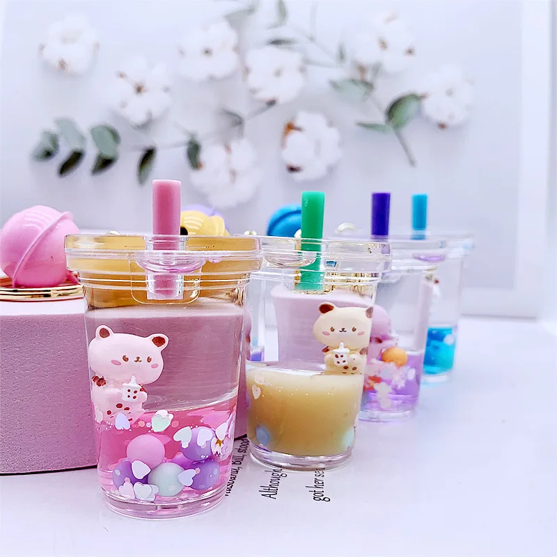 New oil floating bubble tea bear keychaininsbackpack pendant small gift