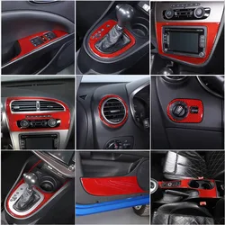 Red Soft Carbon Fiber For Seat Leon 2008-2012 Interior Kit Car Dashboard Console Gear Shift Panel Decoration Cover Trim Stickers