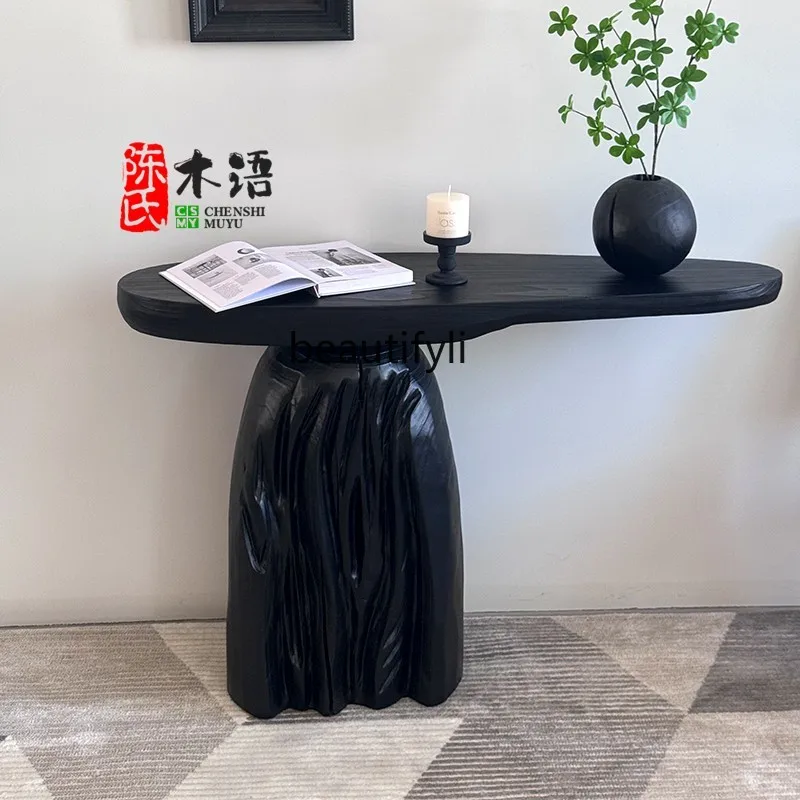 Wabi-sandy wind log Xuanguantai art table new Chinese corridor decoration retro view table