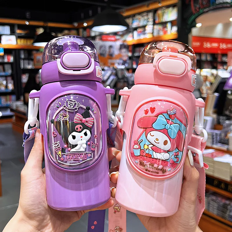 Sanrio Cool Lomi Children'S Insulated Cup High Beauty Girl With Straw Water Cup For Students Going To School Diagonal Cross Cup