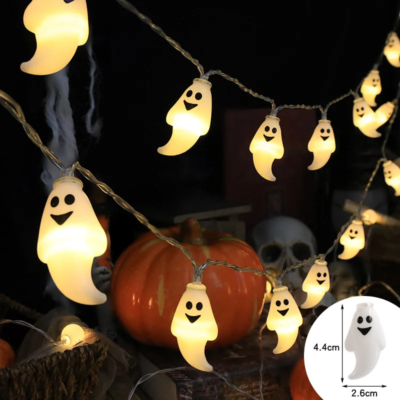 Nieuwjaar Halloween Ghost Led String Lights Indoor Sfeer Kerstdecoratie Kamer Batterij Verlichting Feest Waterdicht 080