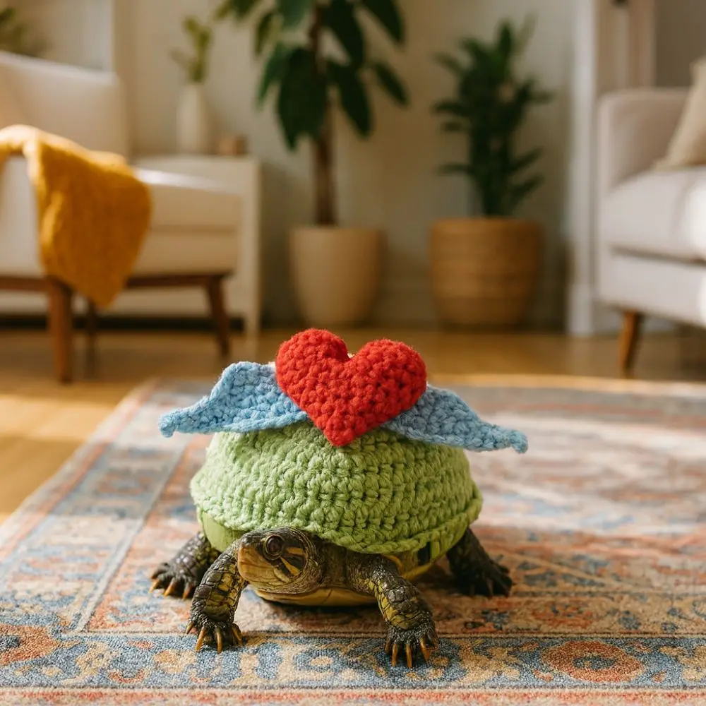 Fashion Handmade Turtle Knitted Sweater Love Heart Decorative Pet Tortoise Clothes Adjustable Warm Turtle Costume Winter Season