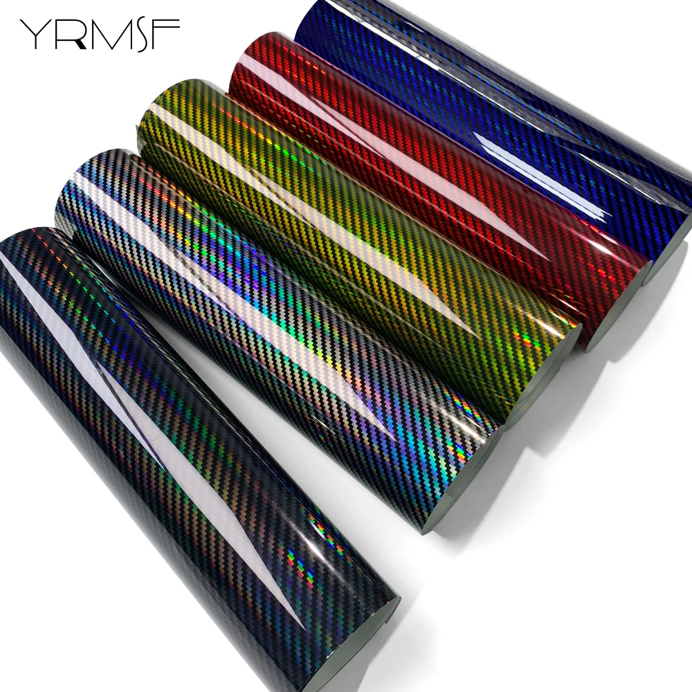 

Laser Carbon Fiber Sticker High Gloss Rainbow Vinyl Wrap Film Self-Adhesive Waterproof Stickers Wrapping Sheet Car Accessories
