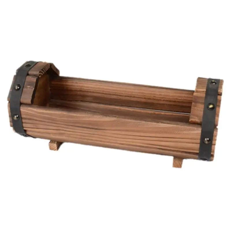 

A84E-Wood Flower Pots Wedding Decoration Carbonized Antiseptic Wood Flower Boxes Balcony Succulents Wooden Flower Pots