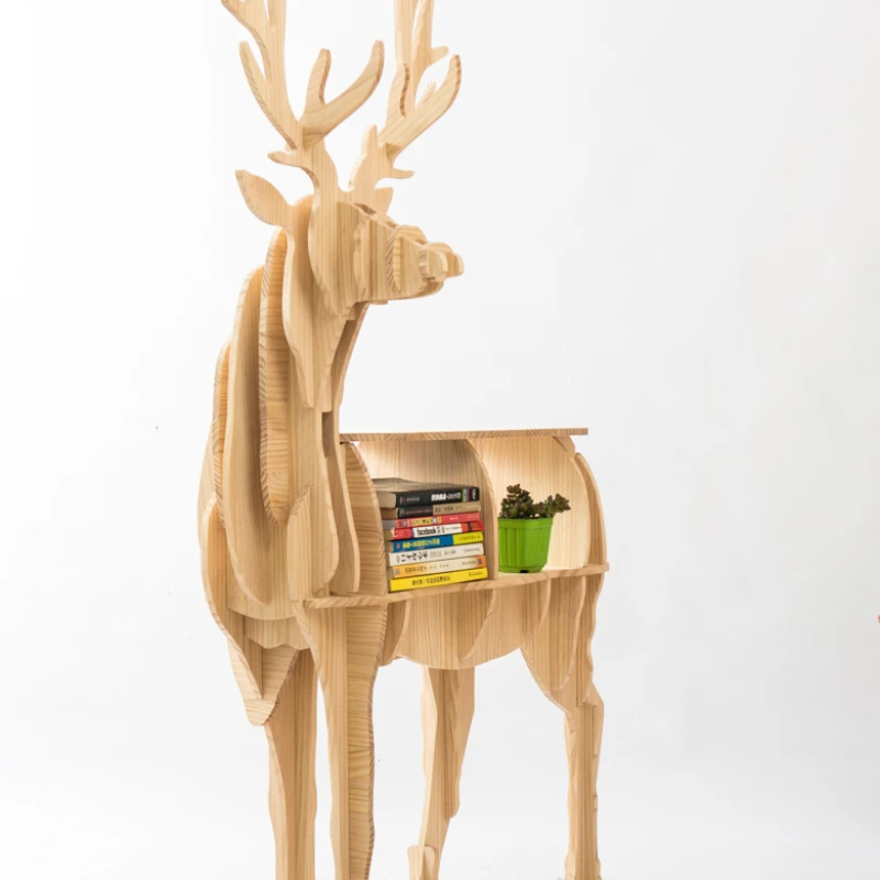 Creative Bookshelf Solid Wood Animal Modeling Rack Deer Modeling School Library Kindergarten School Soft-mounted Rack