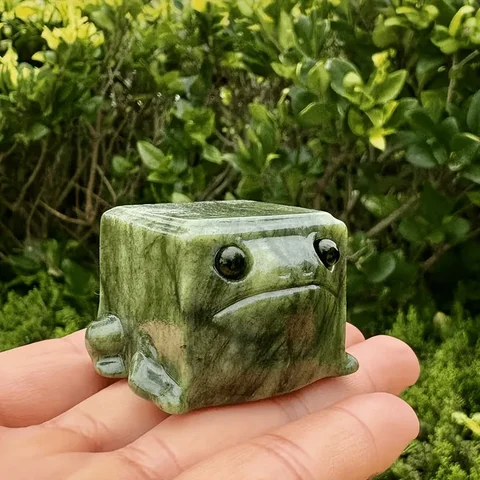 One natural Xiuyan jade frog carving - handcrafted quartz animal figurine, natural stone home decoration
