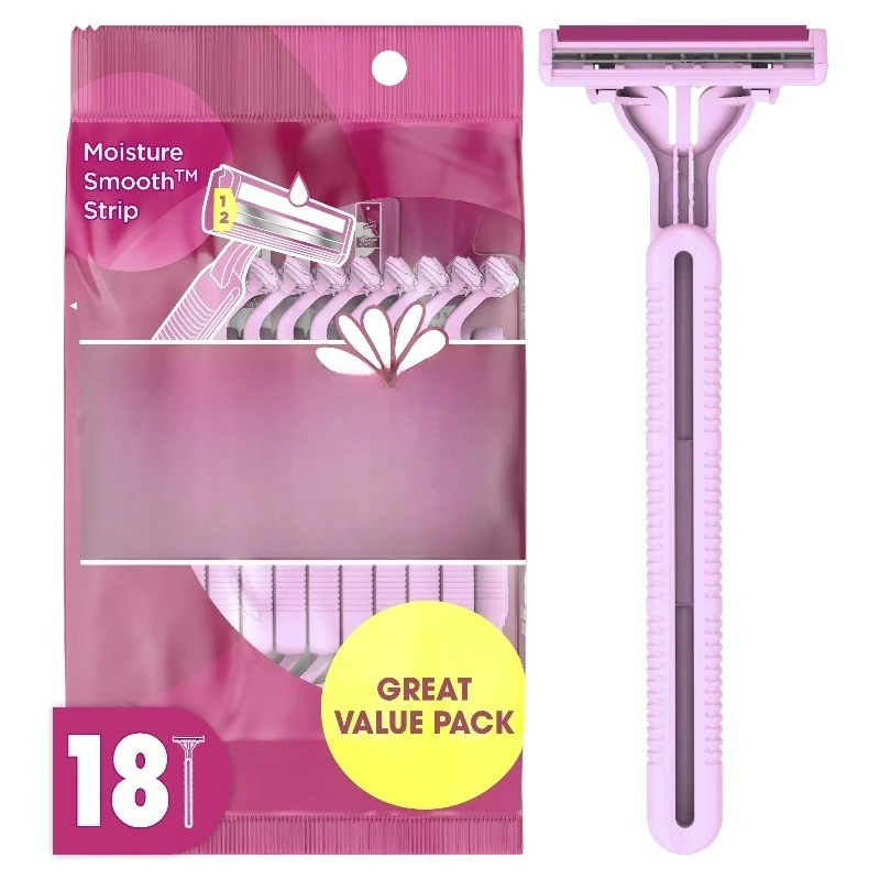 

Одноразовые женские бритвы с 2 лезвиями, 18 штук, розовые