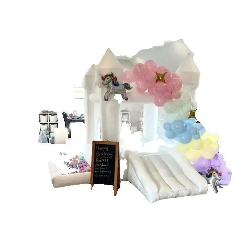 

White 9Ft Wedding Iatable Bounce House Slide Bouncy Castle For Kids Jumping Party Game Trampoe With UL Blower Outdoor