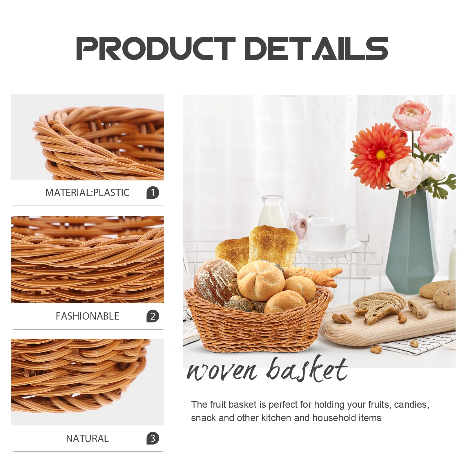 

Stylish Storage Basket Rattan Fruit Container Kitchen Snack Organizer Elegant Tabletop Decor Holder