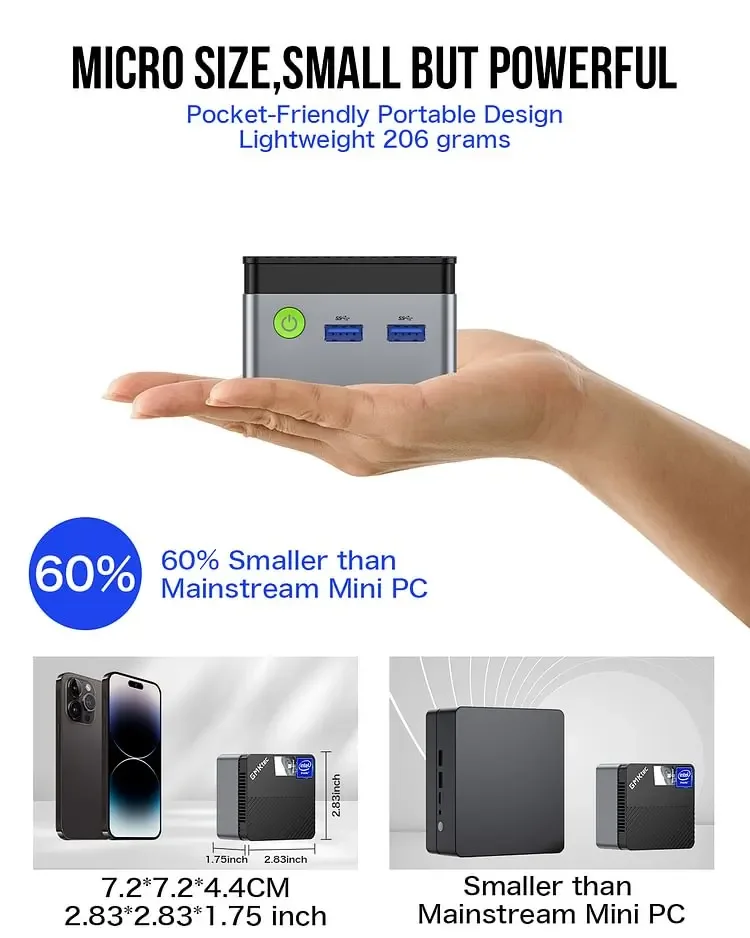 GMKtec G5 Intel Alder Lake N97 MINI PC Windows 11 Pro LPDDR5 12GB M.2 2242 SATA WIFI5 BT4.2 Pocket Office MINI PC Computer