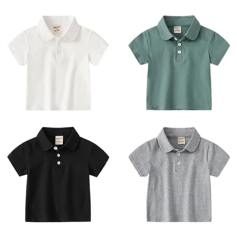 Kids Solid Short Sleeve T-shirt Summer Boys' Loose Fit Classic Polo Shirt Breathable Cotton Available for Ages 3-8, 4 Color