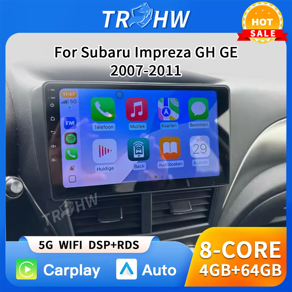 Android 16 Carplay Auto para Subaru Impreza GH GE 2007 2008 2009 2010 2011 Radio de coche reproductor Multimedia unidad principal estéreo 4G WiFi