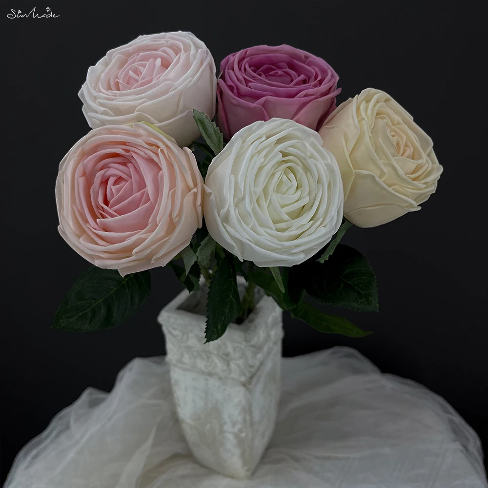 SunMade Moist Felling Rose Branch Real Touch Artificial Flowers Table Decoration for Wedding Flores Artificiales Decor Mariage