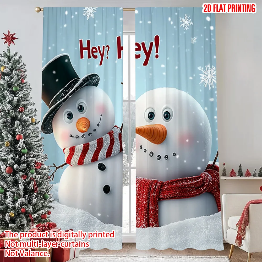 

2pcs 2D flat printing Christmas Party Curtain Merry Christmas Snowy Snowman & Snowball Machine Washable Polyester Without