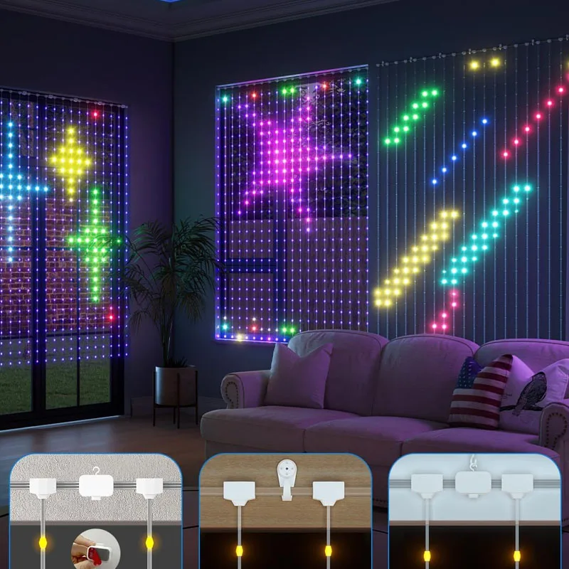 Smart LED Curtain Light APP Control RGB Dimmable DIY Pattern Music Valentine's Day Lighting for Home Holiday Party Decor