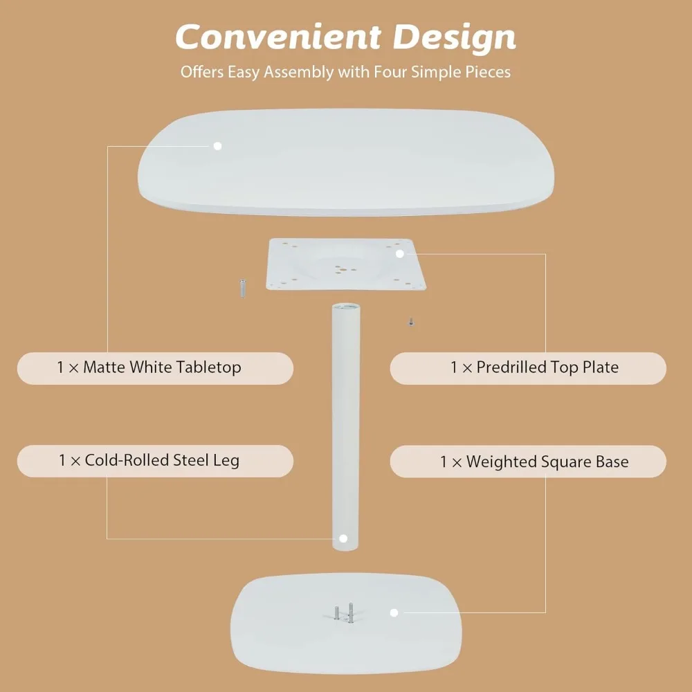 Mesa de jantar quadrada moderna para 2 e 4 pessoas, mesa de jantar pequena com pedestal de 32 polegadas, estilo meados do século com capacidade de 220 lb