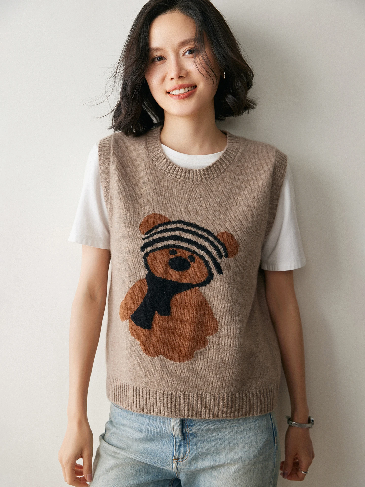 E Bear brodé rond Ne Svel Camere tricoté gilet ample femmes automne hiver Faion trajet Sle haut