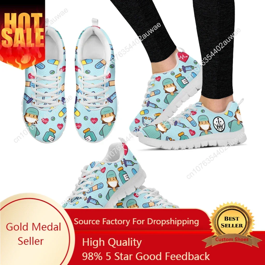 Scarpe da ginnastica per infermiere e medici da donna, stampa ospedaliera medica, appartamenti in rete leggera da donna, casual, prima