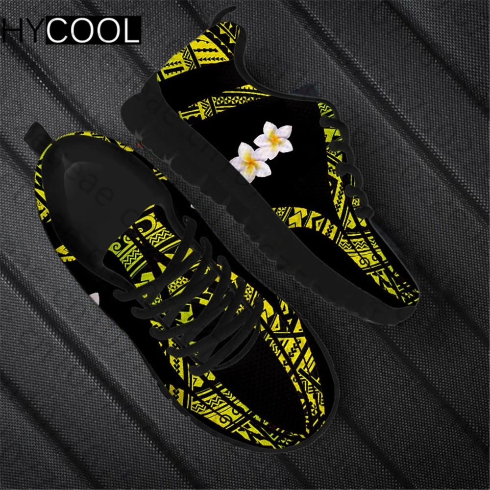 HYCOOL 2020 Hot Fashion Traditional Ethnic Tribes With Plumeria Flower Print Unisex Sports Shoes Women Men Fym Fitness Sneakers