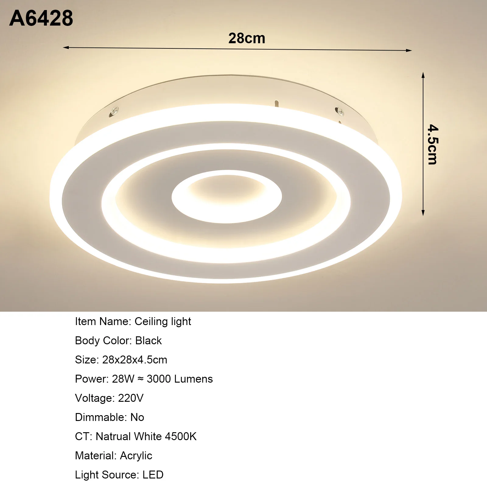 Runde LED-Deckenleuchte, moderne LED-Deckenleuchten 28 W für Flur, Schlafzimmer, Badezimmer, Küche, Wohnzimmer – Detail 2