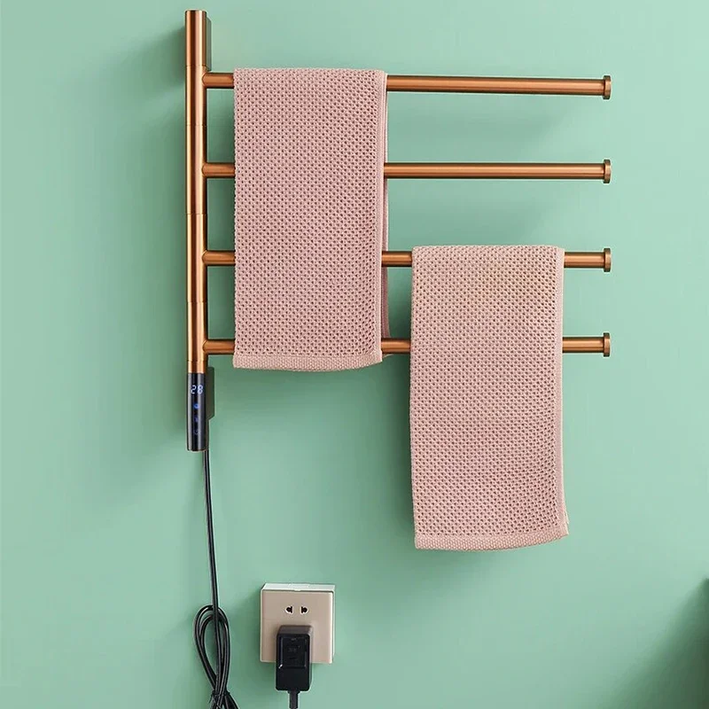 

Smart Bathroom Towel Dryer Warmer Rack Brushed Gold Wall Mounted 304 Stainless Steel Radiator Rail Electric Heated Towel Rack