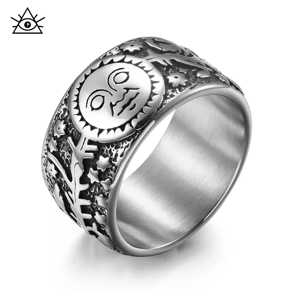 Creative Flower Warm Heart To The Sun And Moon Ring Retro Old European And American Punk Style Men