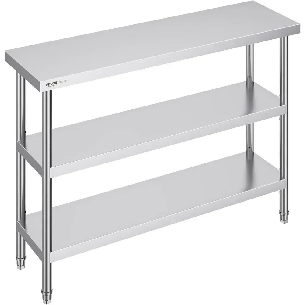 

Commercial Grade Stainless Steel Prep Table, 14 x 48 x 34, with Dual Adjustable Shelves for Kitchen Use