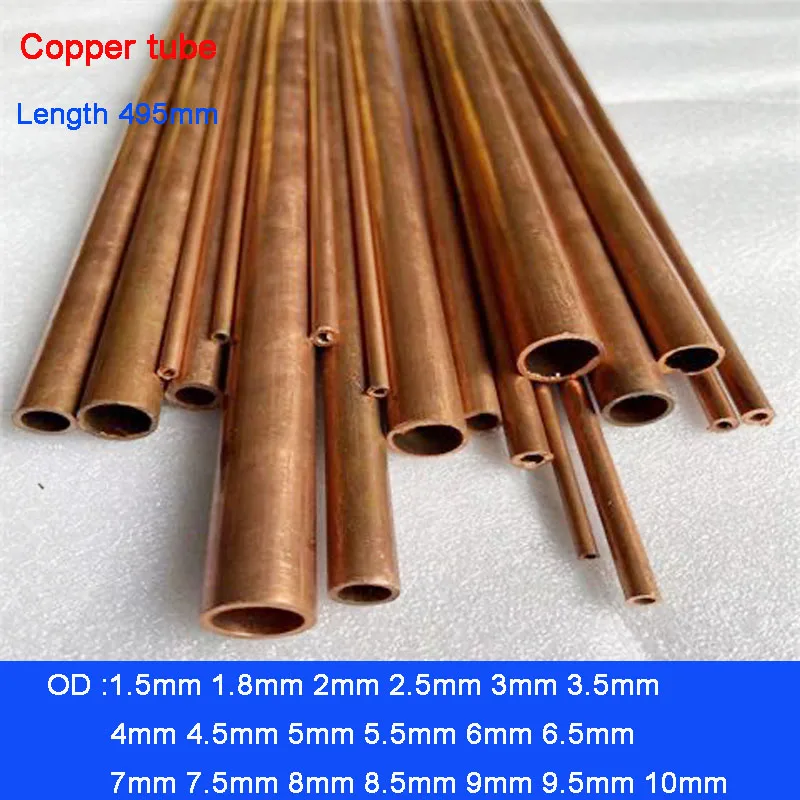 

2pcs T2 Copper Tube OD1.5-10mm Length 495mm Round Copper alloy Pipe Straight Red Copper Capillary Pipe Thickness 0.2mm-1.5mm