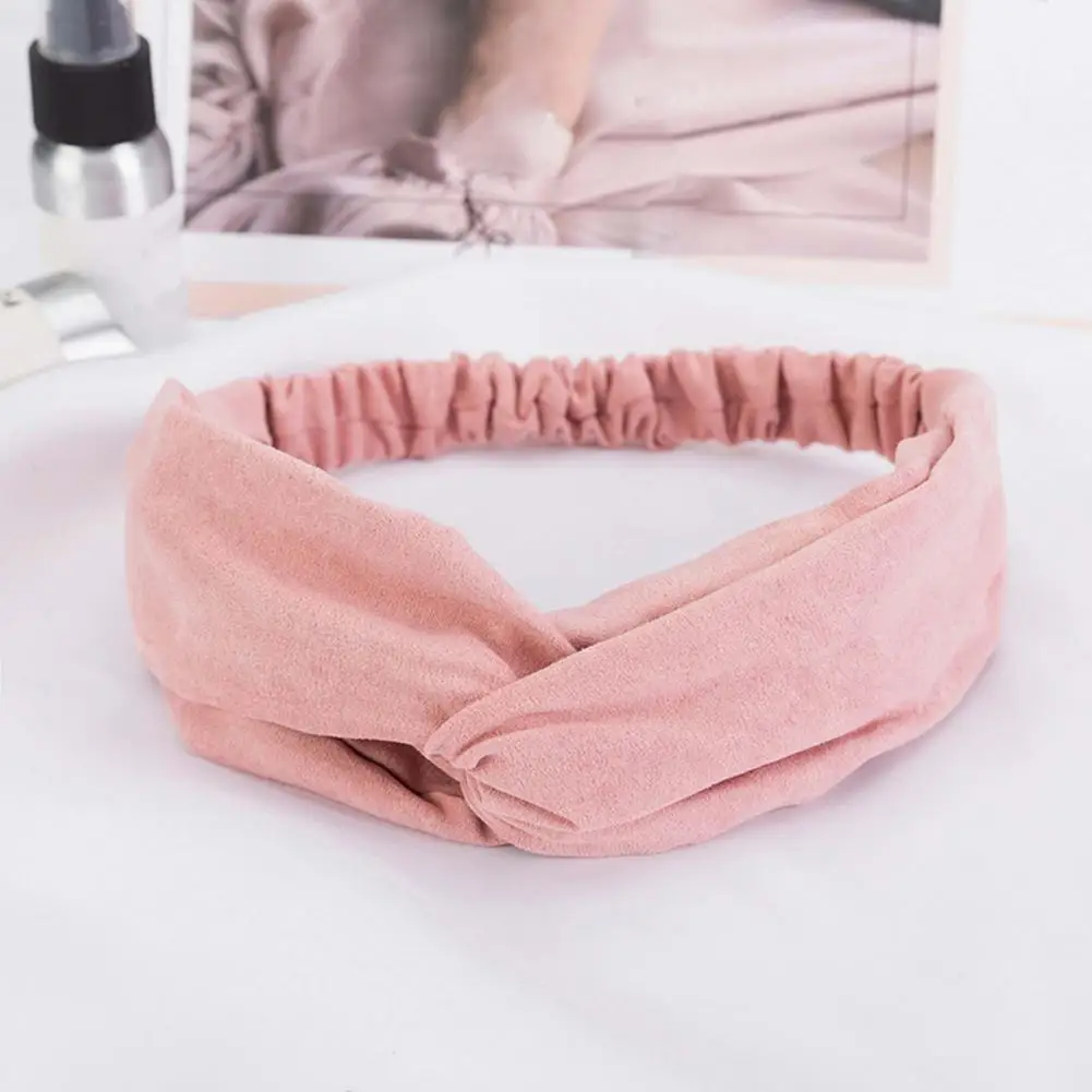 Solid Color Makeup Headband Faux Suede Women Boho Headband Vintage Cross Spa Head Wrap Wrap Neck Head Hair Accessories