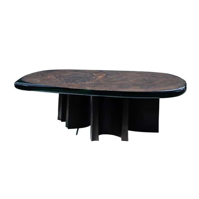 Modern light luxury living room coffee table copper anti-copper retro distressed transparent resin oval coffee table