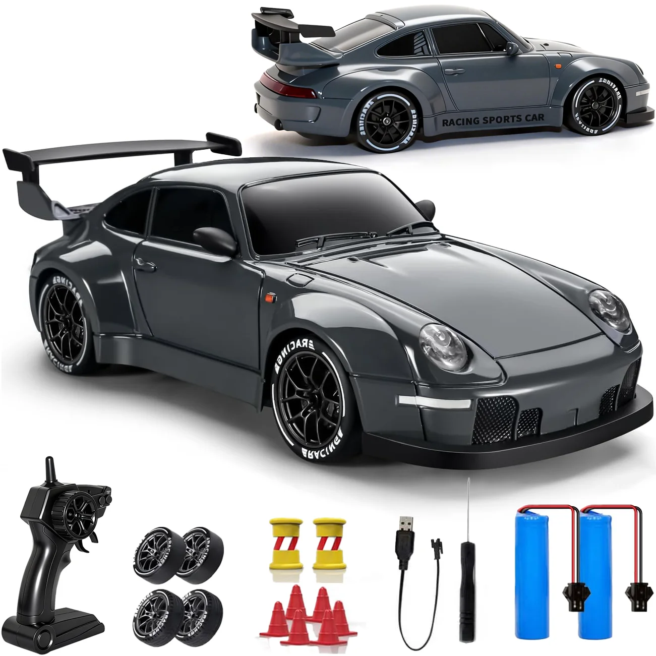 

TOPLIVING RC Drift Car, 1:24 Scale Remote Control Vehicle with LED Lights, 2.4GHz 20KM/H 4WD High Speed RC Cars, Drifting Tires＆