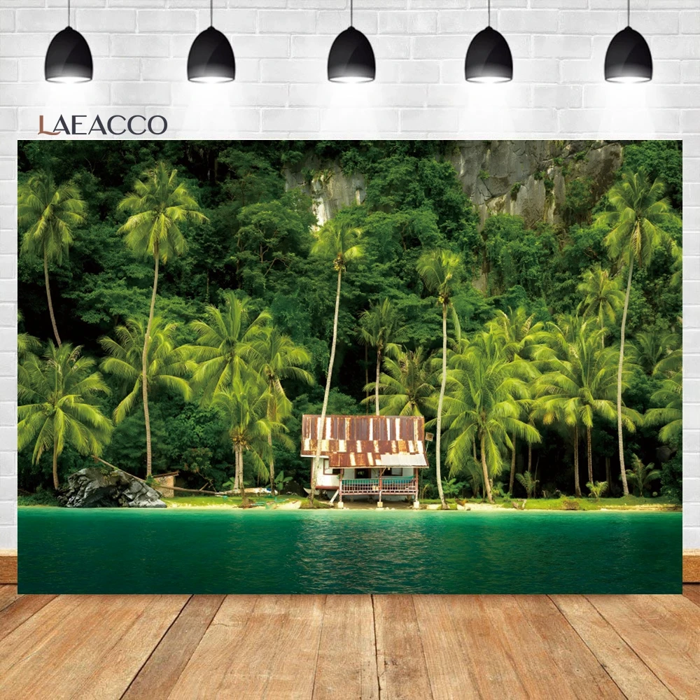 

Laeacco Summer Seaside Resort Photography Backdrop Island Beach Coconut Tree Holiday Tourism Wedding Party Portrait Background