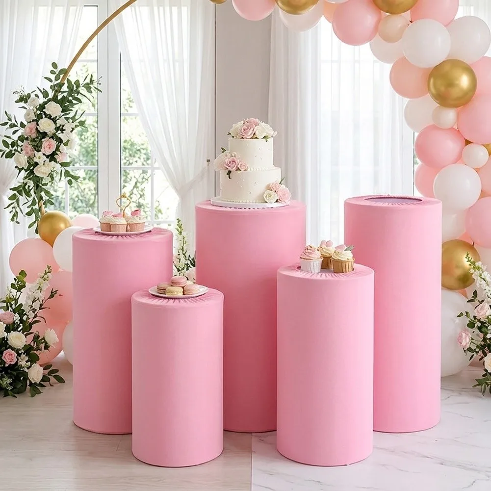 5pcs Cylinder Pedestal Stand Covers Polyester for Wedding Birthday Baby Shower Decor Multiple Size Compatibility