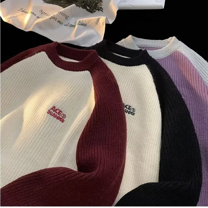 الخريف الشتاء حجم كبير 250 Pou الأمريكية الرجعية لينة اللون بلو الرجال محبوك سترة عالية المستوى تريكو ملابس خارجية #4