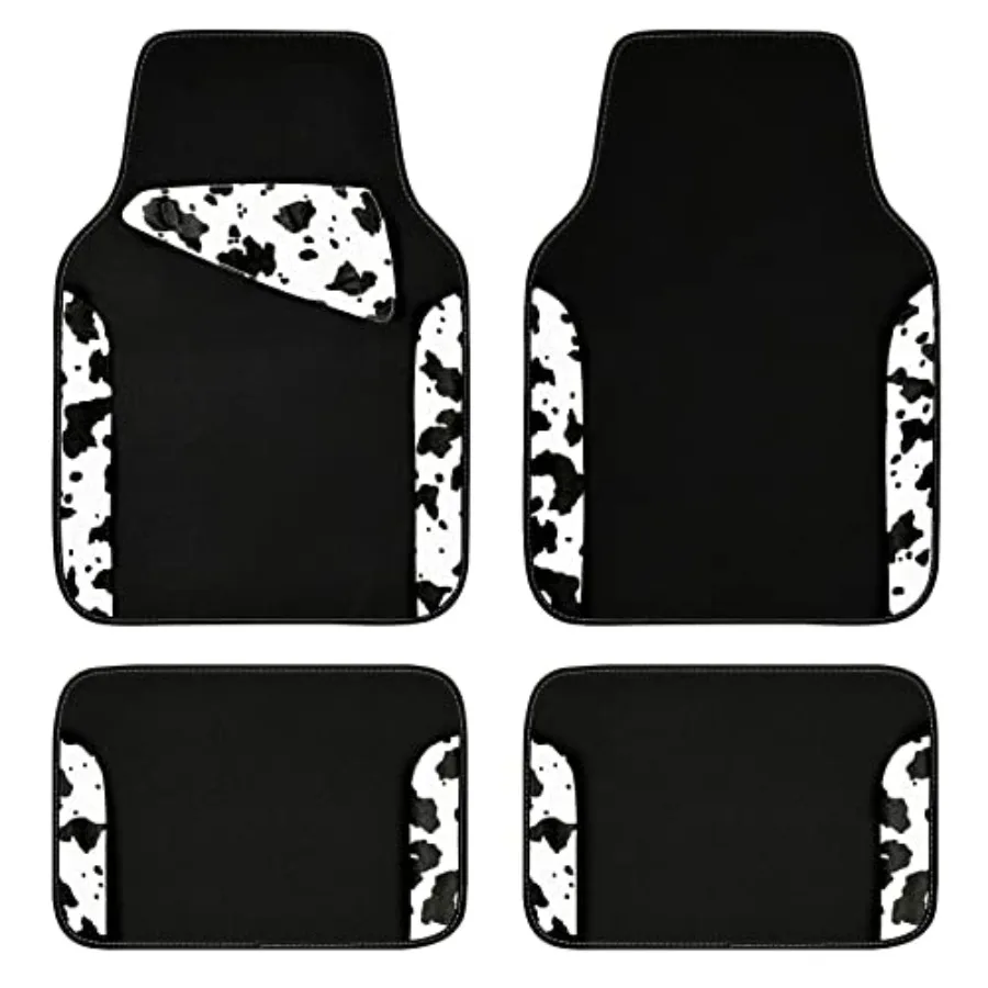 Waterproof Universal Fit Car Floor Mats, Cow Print Car Mats Fit for SUV, Vans, sedans, Trucks, Set of 4pcs Car Carpet with Driv