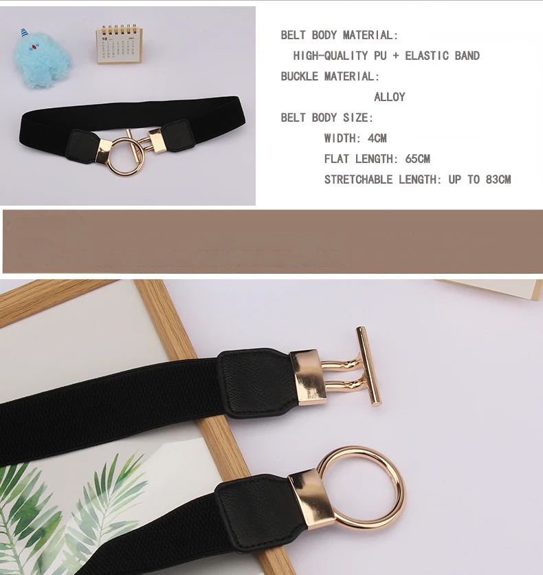 Damenmode-Gürtel mit runder Schnalle, einfacher 4 cm breiter elastischer Bund, dekoratives Temperament-Taillenmieder – Detail 5