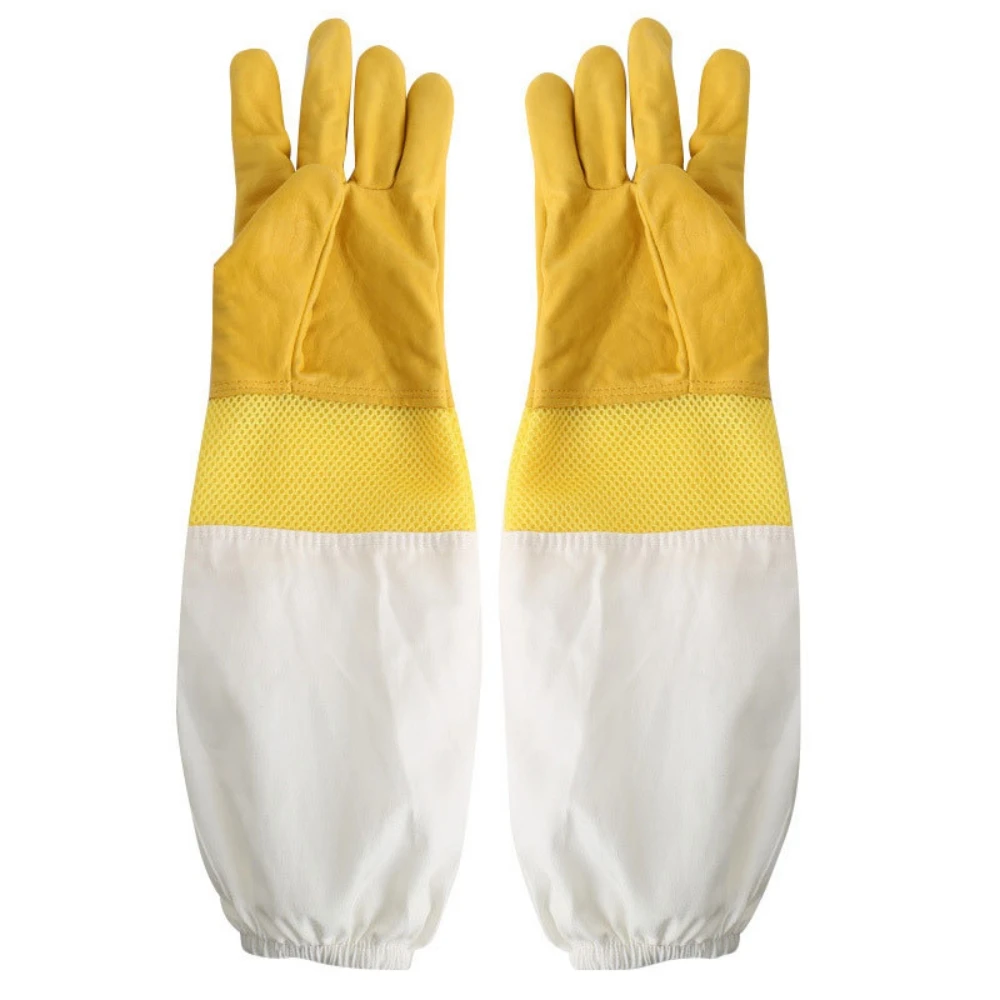 

A Pair of Protective Beekeeping Gloves Net Goatskin Bee Keeping Vented Long Sleeves beekeeping equipment and tools